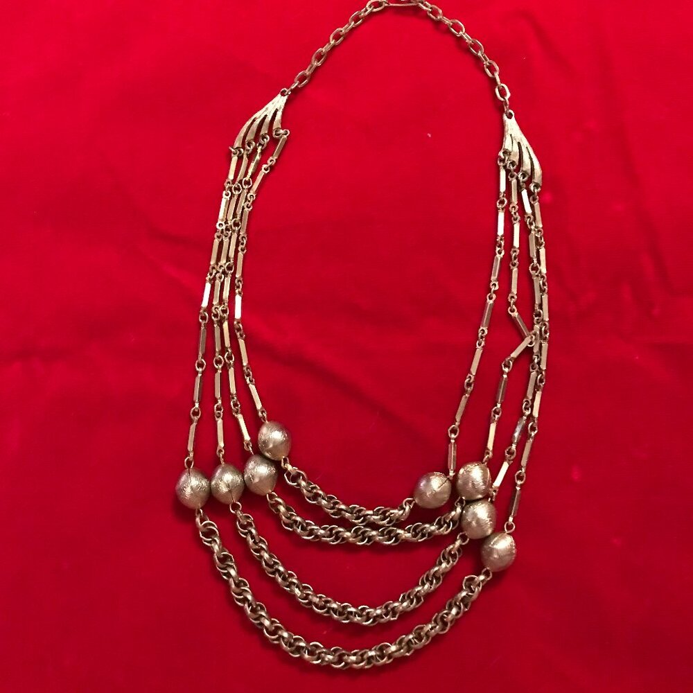Vintage Multi-Strand Gold Chain and Balls Bib Necklace